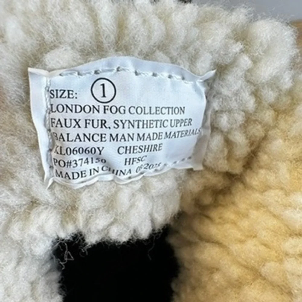 London Fog Cheshire Duck Boots Kids Size 1 Brown Black Faux Fur Trim Winter Snow